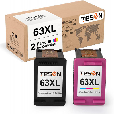 TESEN 63XL Remanufactured 63XL Ink Cartridge Replacement 2 Packs (K+T)